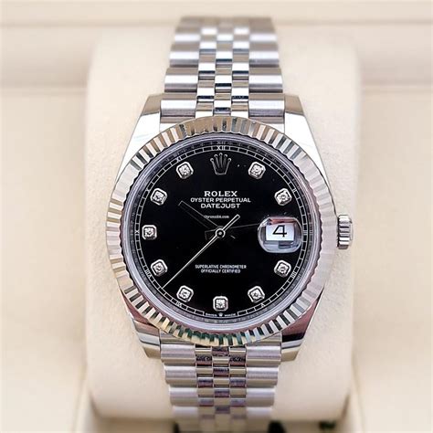 rolex datejust black face diamond|rolex datejust 41 black dial.